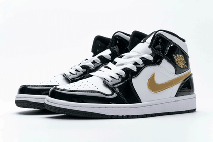 Men's Air Jordan 1 Mid Gold Patent Leather Shoes