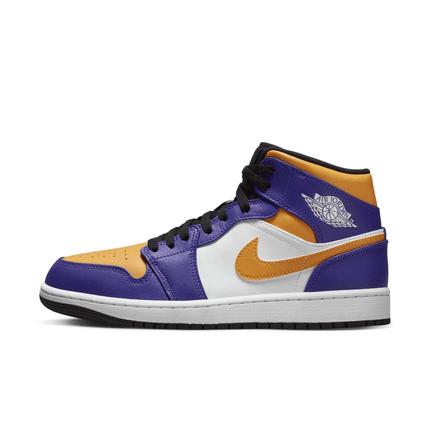 Men's Air Jordan 1 Mid Purple White-Yellow Shoes