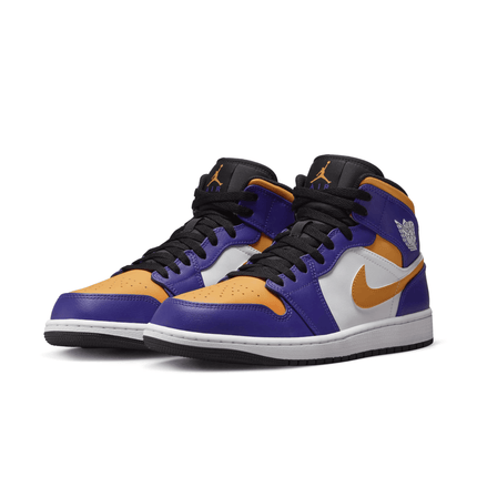 Men's Air Jordan 1 Mid Purple White-Yellow Shoes