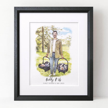 First Father's Day Watercolour Portrait - Custom Portrait Art