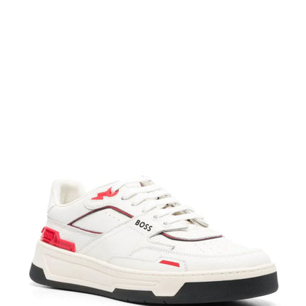 Men's BOSS Logo-Print Panelled Leather Red Sneakers