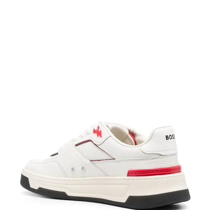 Men's BOSS Logo-Print Panelled Leather Red Sneakers