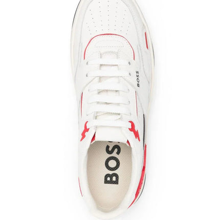 Men's BOSS Logo-Print Panelled Leather Red Sneakers