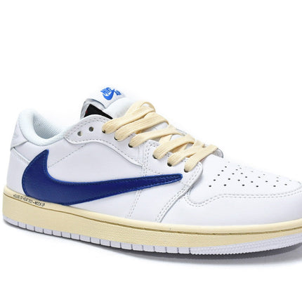Men's Travis Scott x Air Jordan 1 Low White Blue Shoes