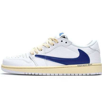 Men's Travis Scott x Air Jordan 1 Low White Blue Shoes
