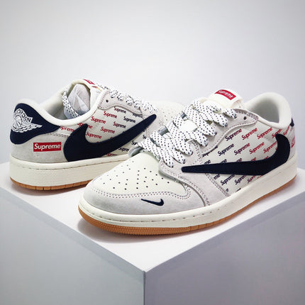 Men's Travis Scott x Fragment Design x Air Jordan 1 Low OG Supreme Shoes