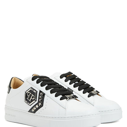 Philipp Plein Lo-Top Arrow Force Men's Leather Sneaker In Black and White