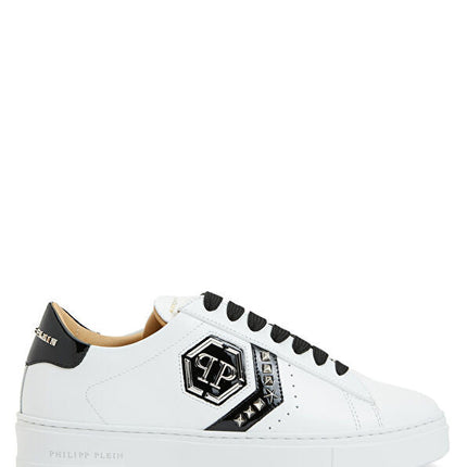 Philipp Plein Lo-Top Arrow Force Men's Leather Sneaker In Black and White