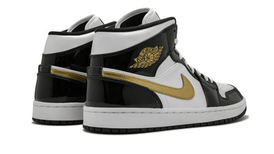 Men's Air Jordan 1 Mid Black Gold Patent Leather Shoes