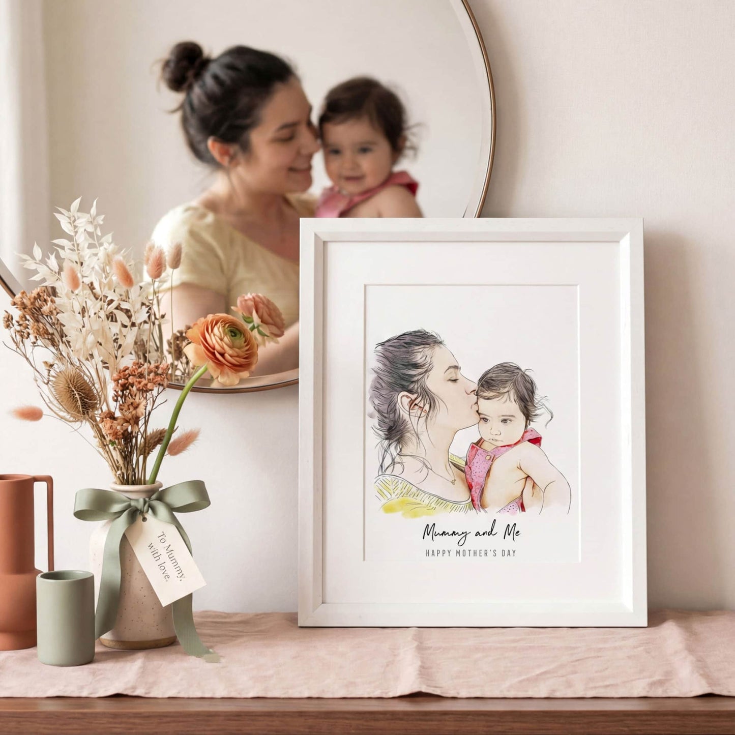 First Mother's Day Watercolour Illustration - Custom Portrait Art