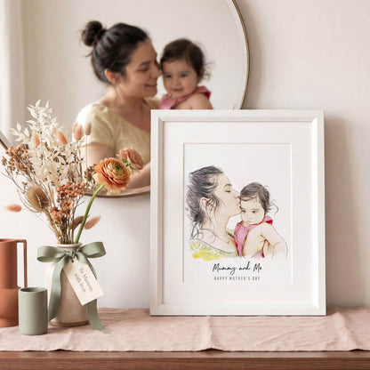 First Mother's Day Watercolour Illustration - Custom Portrait Art