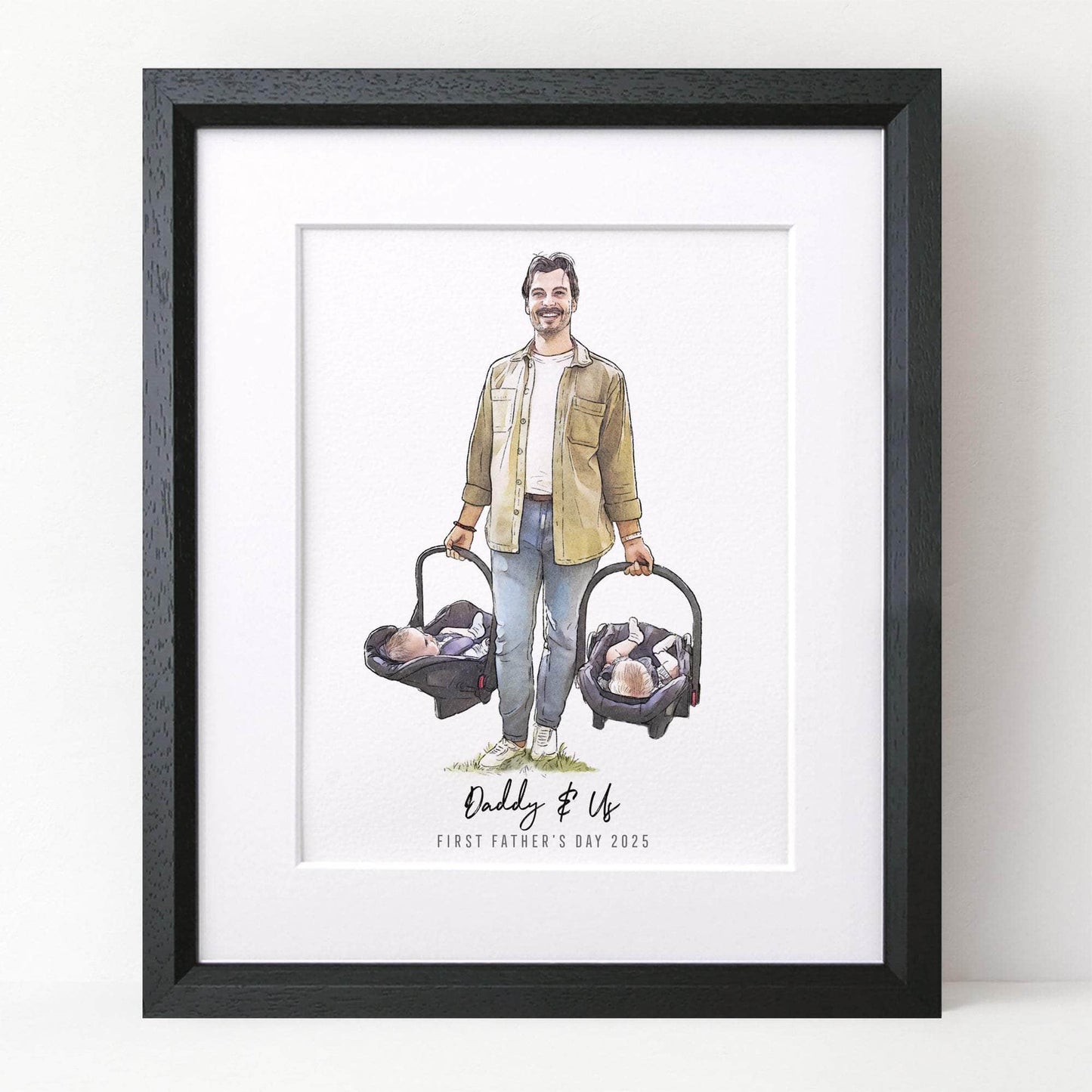 First Father's Day Watercolour Portrait - Custom Portrait Art