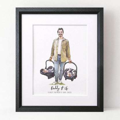 First Father's Day Watercolour Portrait - Custom Portrait Art