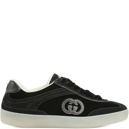 Men's Gucci G75 Logo-Appliquéd Leather-Trimmed Suede Black Sneakers