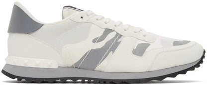 Men's Valentino Camo Rock Runners White & Silver Sneakers