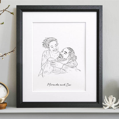Wedding Couple Line Portrait - Custom Portrait Art