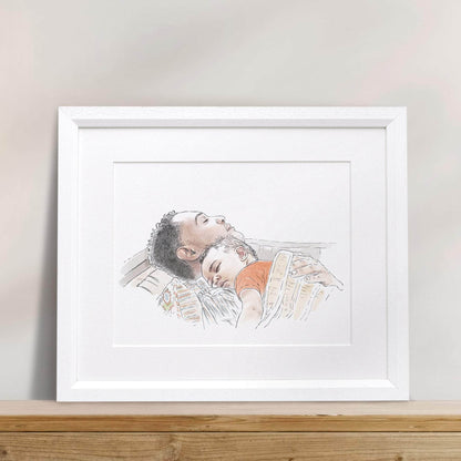 Daddy and Me Line Portrait - Custom Portrait Art