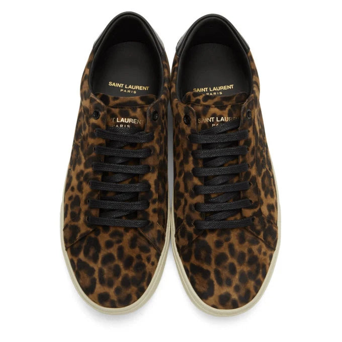 Men's Saint Laurent Court Classic SL06 Brown Suede Leopard Sneakers