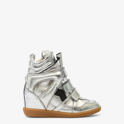 Men's Isabel Marant Bekett Hidden Wedge High Top Gun Metal Sneakers