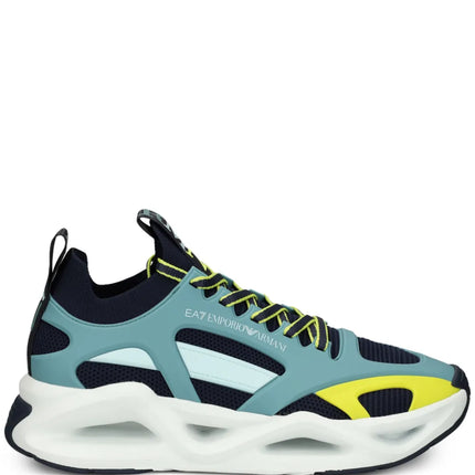 Men's Ea7 Emporio Armani Sneakers With Mesh Panels Teal Sneakers