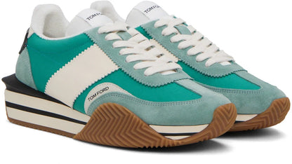 Men's Tom Ford James Mixed Media Low Top Green Sneakers