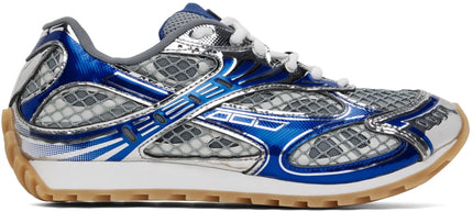 Men’s Bottega Veneta Orbit Flash Suede-Trimmed Gray & Blue Sneakers