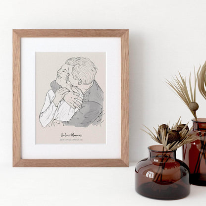 Monochrome Couples Personalised Line Drawing - Custom Portrait Art
