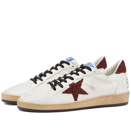 Men's Golden Goose Ball Star Gold Laminated White Bordeaux Sneakers