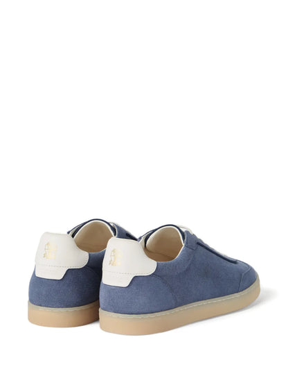 Men's Brunello Cucinelli Suede T-Toe Low-Top Frosted Blue Sneakers