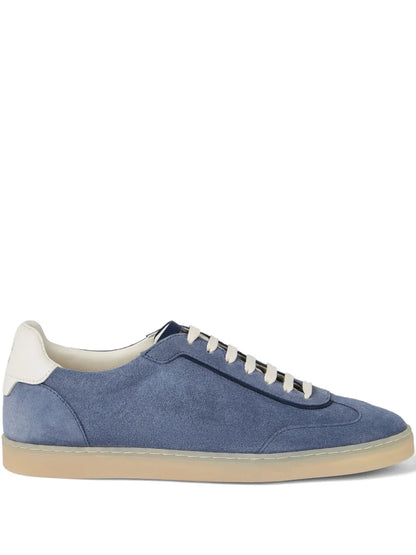 Men's Brunello Cucinelli Suede T-Toe Low-Top Frosted Blue Sneakers