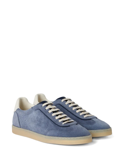 Men's Brunello Cucinelli Suede T-Toe Low-Top Frosted Blue Sneakers