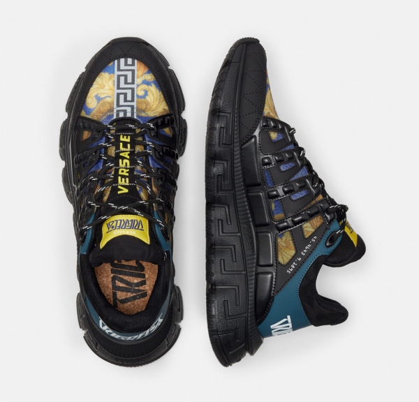 Men's Versace Men's Trigreca Lace Up Barocco Print Medusa Renaissance Print Blue Sneakers