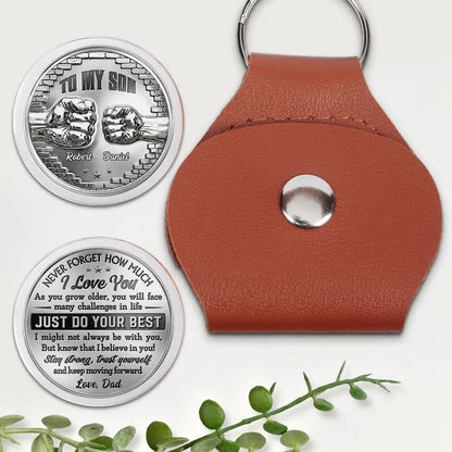 3D Effect To My Son Just Do Your Best - Personalized Leather Pocket Hug