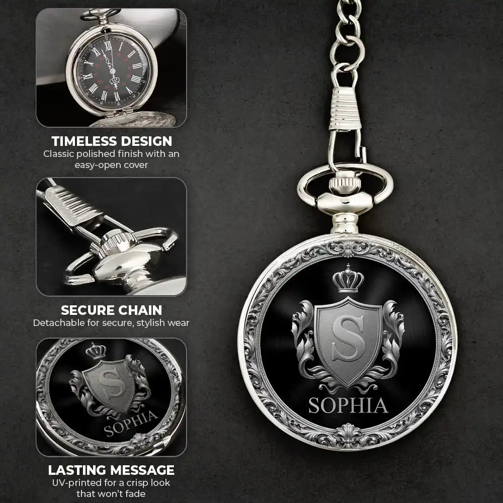 3D Metal Effect Gold Silver Monogram - Personalized Pocket Watch