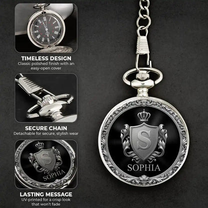 3D Metal Effect Gold Silver Monogram - Personalized Pocket Watch