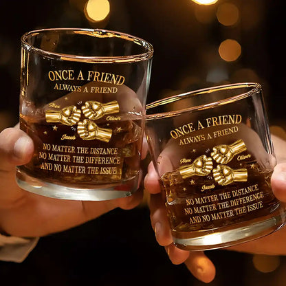 3D Metal Effect Once A Brother Always A Brother - Personalized Whiskey Glass