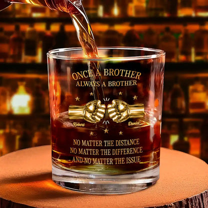 3D Metal Effect Once A Brother Always A Brother - Personalized Whiskey Glass