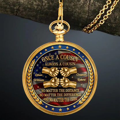 3D Metal Effect Stars & Stripes Once A Brother Always A Brother - Personalized Pocket Watch