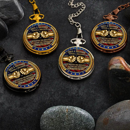 3D Metal Effect Stars & Stripes Once A Brother Always A Brother - Personalized Pocket Watch