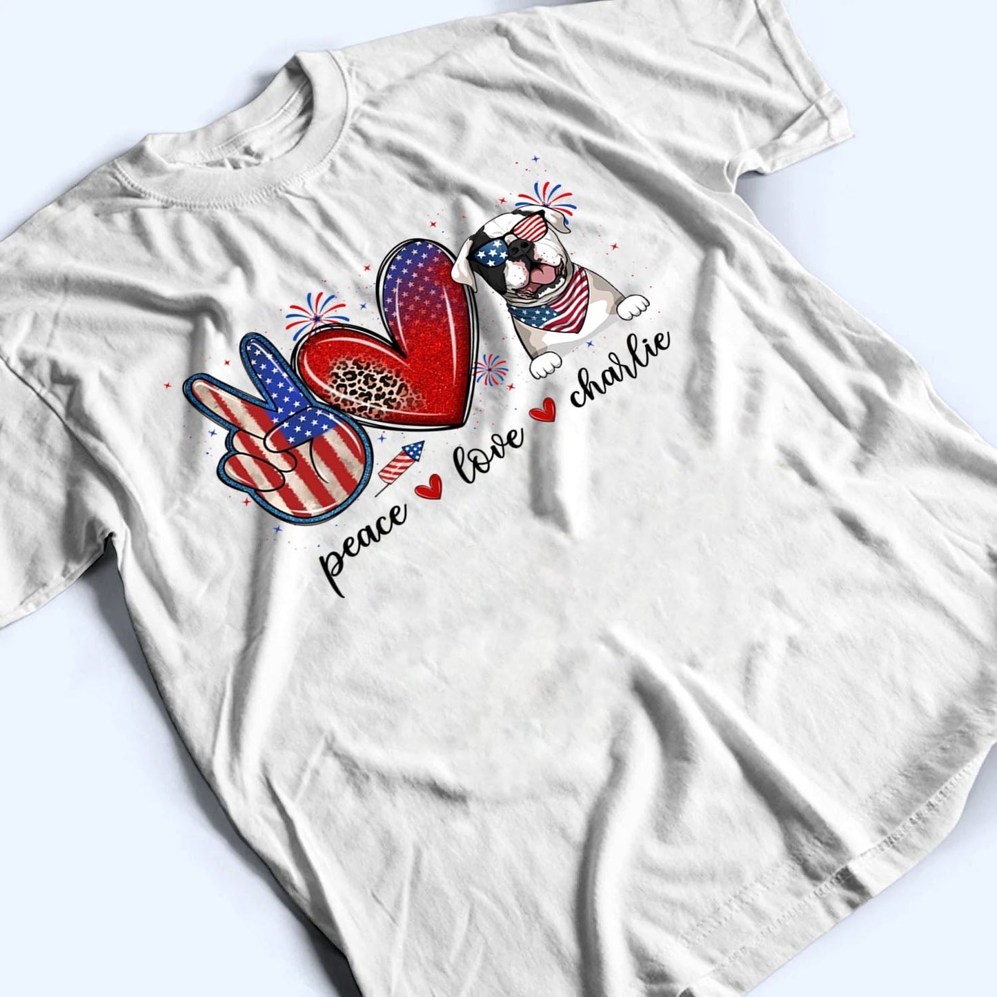 Peace Love Dogs USA Flag Pattern - Personalized 4th Of July Gift