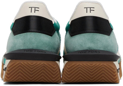 Men's Tom Ford James Mixed Media Low Top Green Sneakers