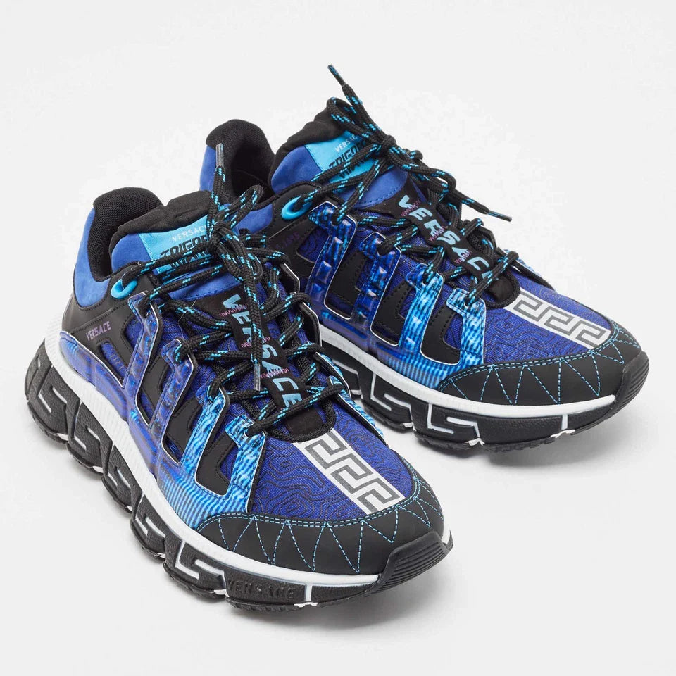 Men's Versace Men's Trigreca Lace Up Barocco Print Blue Sneakers