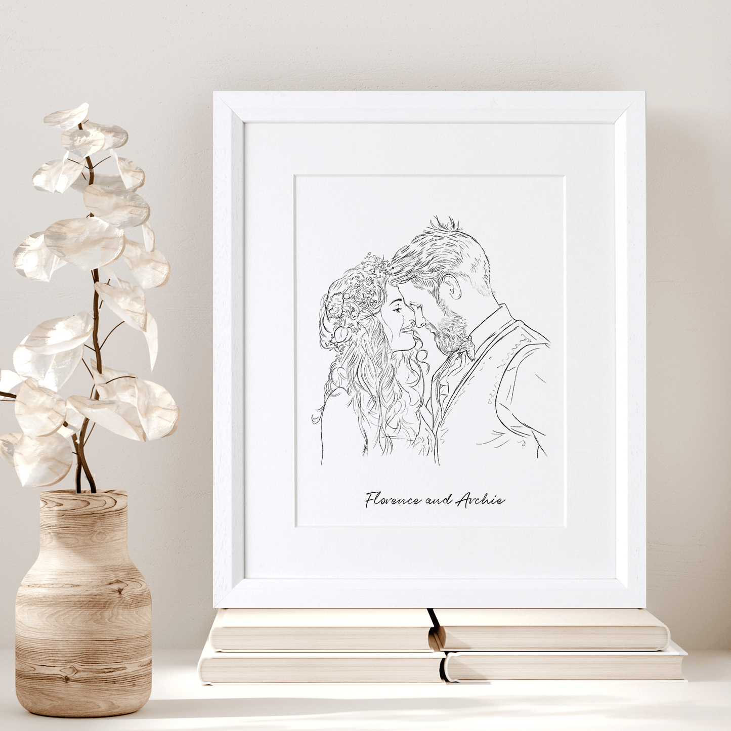 Wedding Couple Line Portrait - Custom Portrait Art