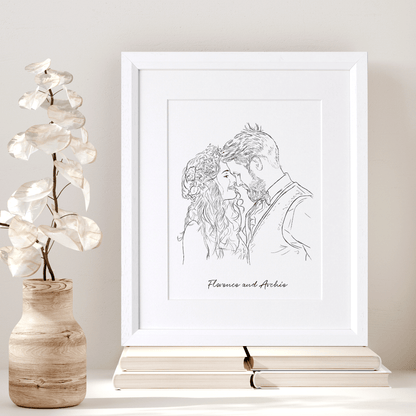 Wedding Couple Line Portrait - Custom Portrait Art