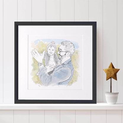 Daddy and Me Line Portrait - Custom Portrait Art