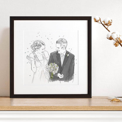 Couples Anniversary Engagement Line Portrait - Custom Portrait Art