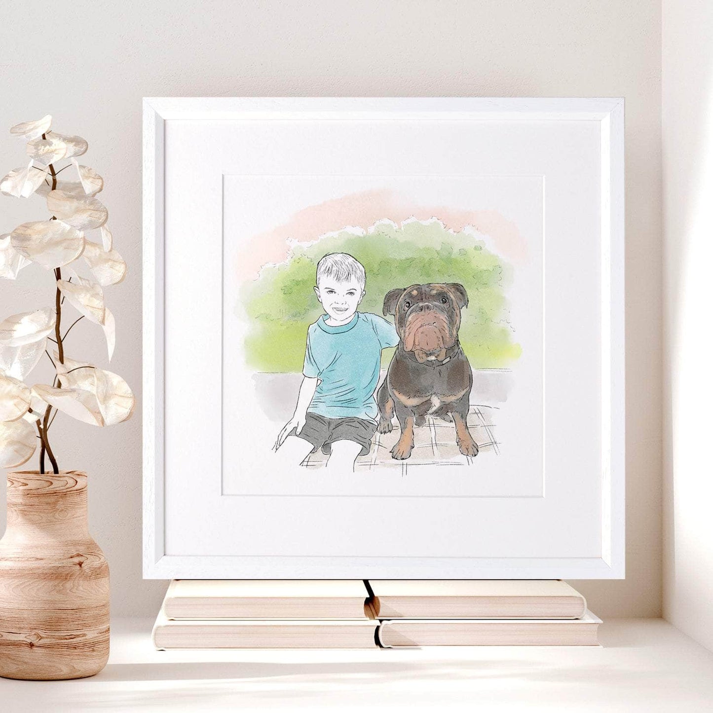 My pet and me line portrait - Custom Portrait Art