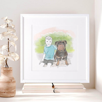 My pet and me line portrait - Custom Portrait Art