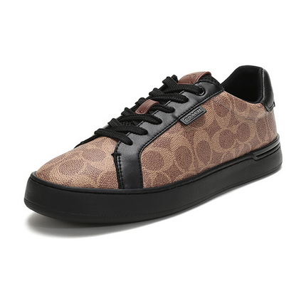 Men's Coach Clip Low-Top Skateboard Black Brown Sneakers
