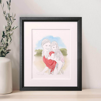Watercolour Line People Portrait - Custom Portrait Art